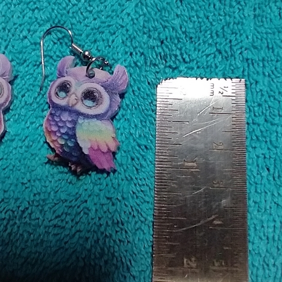 Cute colorful multicolor owl bird earrings wire dangle - Picture 2 of 3